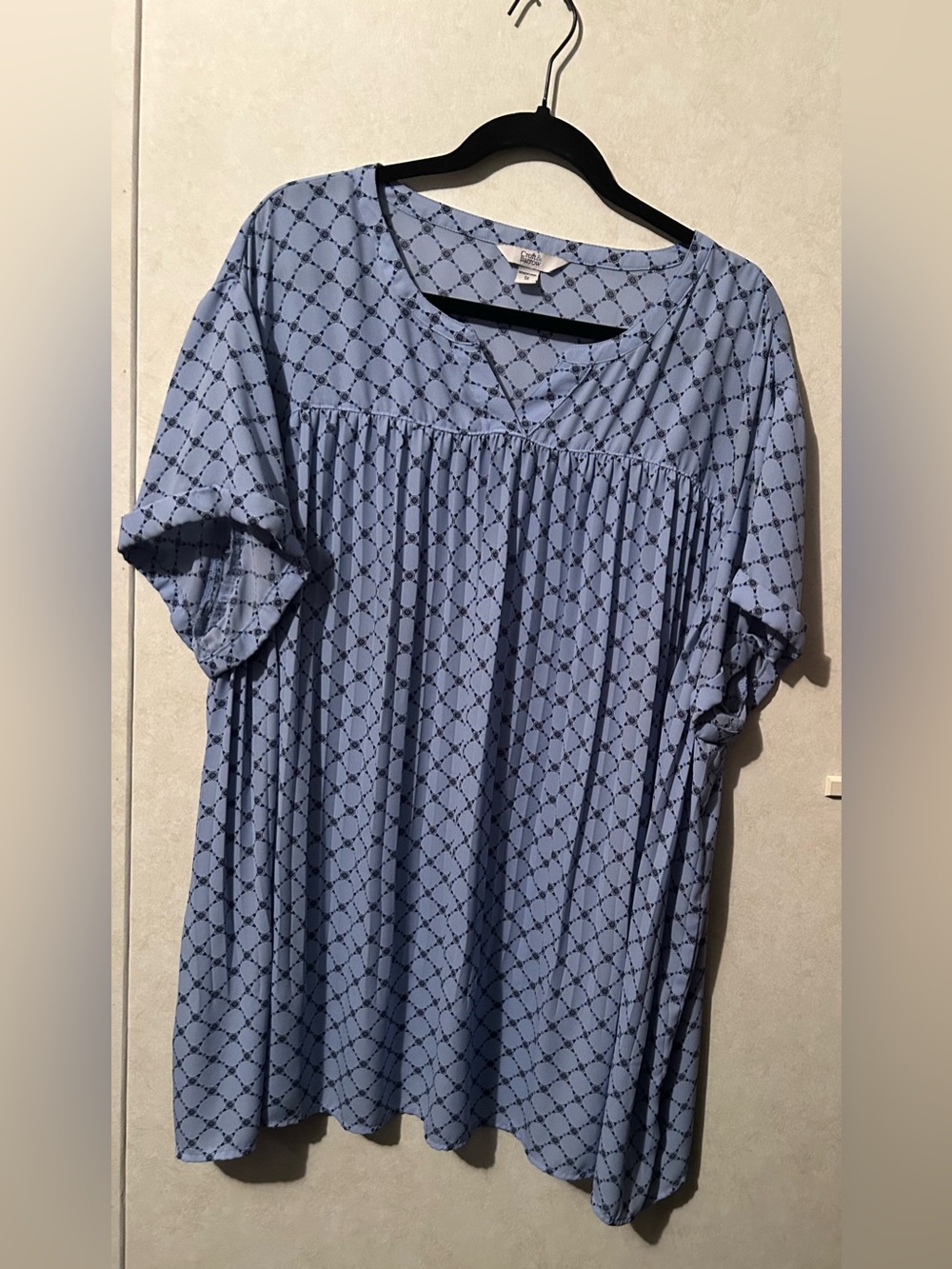 Croft & Barrow 3X Light Blue Patterned Women's Tunic Top with pleats